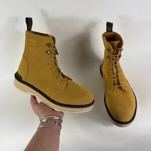 Sorel Hi-Line Boots Women's 9 Yellow Suede Waterproof Lace UP Ankle Shoes